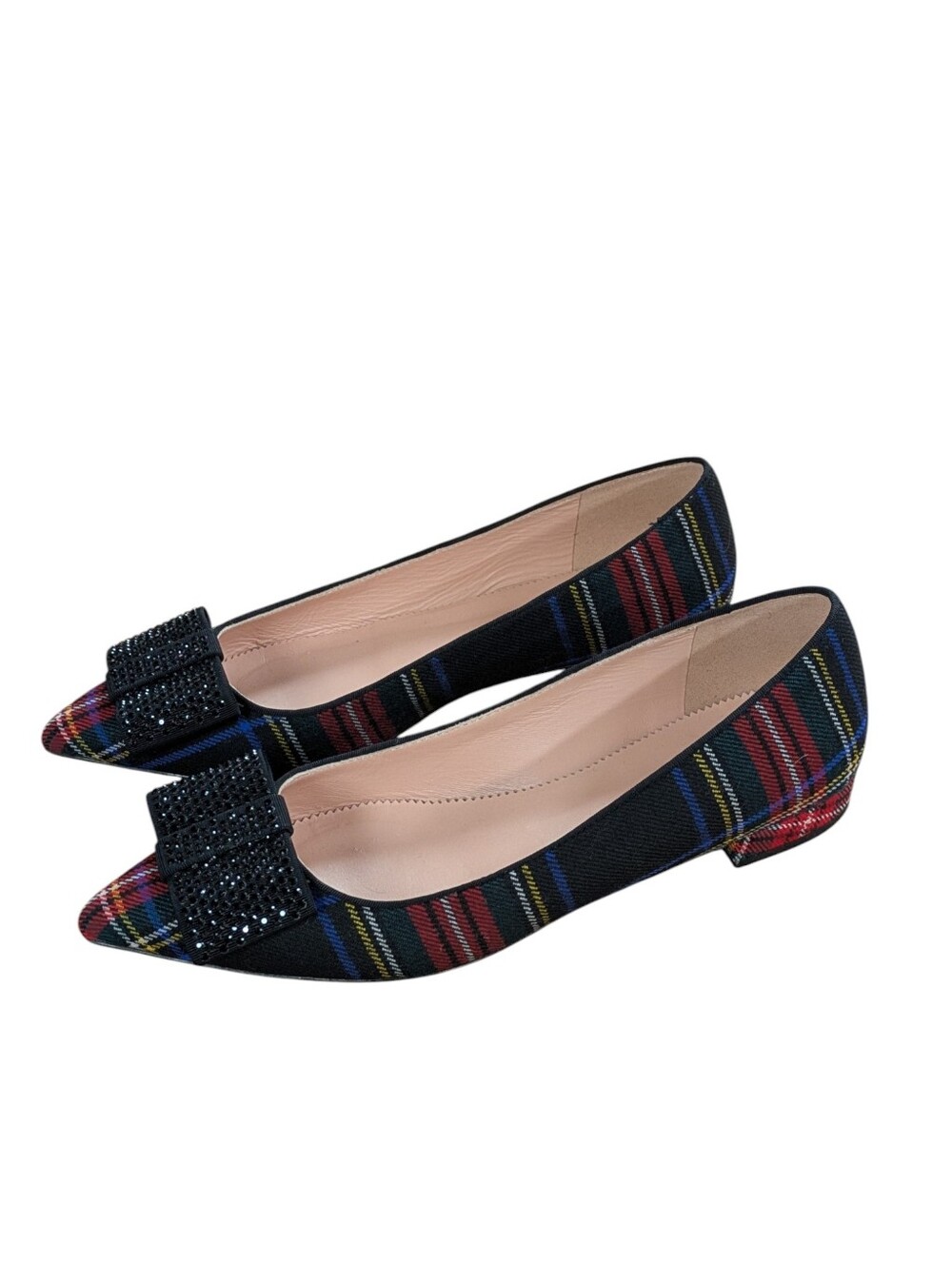 J. Crew Tartan Plaid Rhinestone Bow Pointed Toe Flats Size 8.5 - Picture 12 of 12